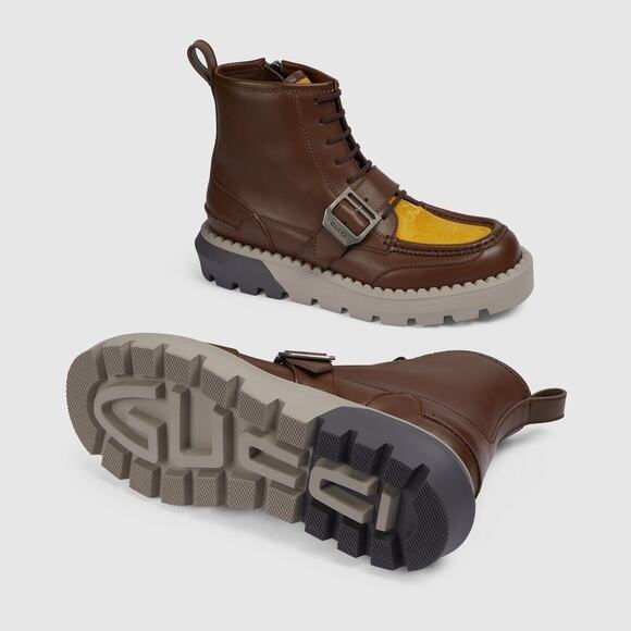 Gucci Gg Canvas 9/ US 9.5 Leather Brown Lace-Up Ankle Boots Side Zip NIB $1600 - Picture 2 of 16